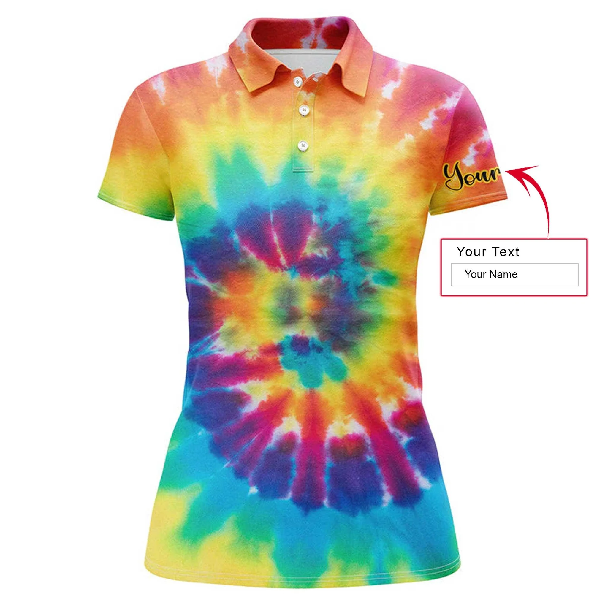 Colorful Tie Dye Background Custom Name Women Polo Shirt, Colorful Personalized Women Polo Shirts, Best Gift For Female, Ladies, Girls