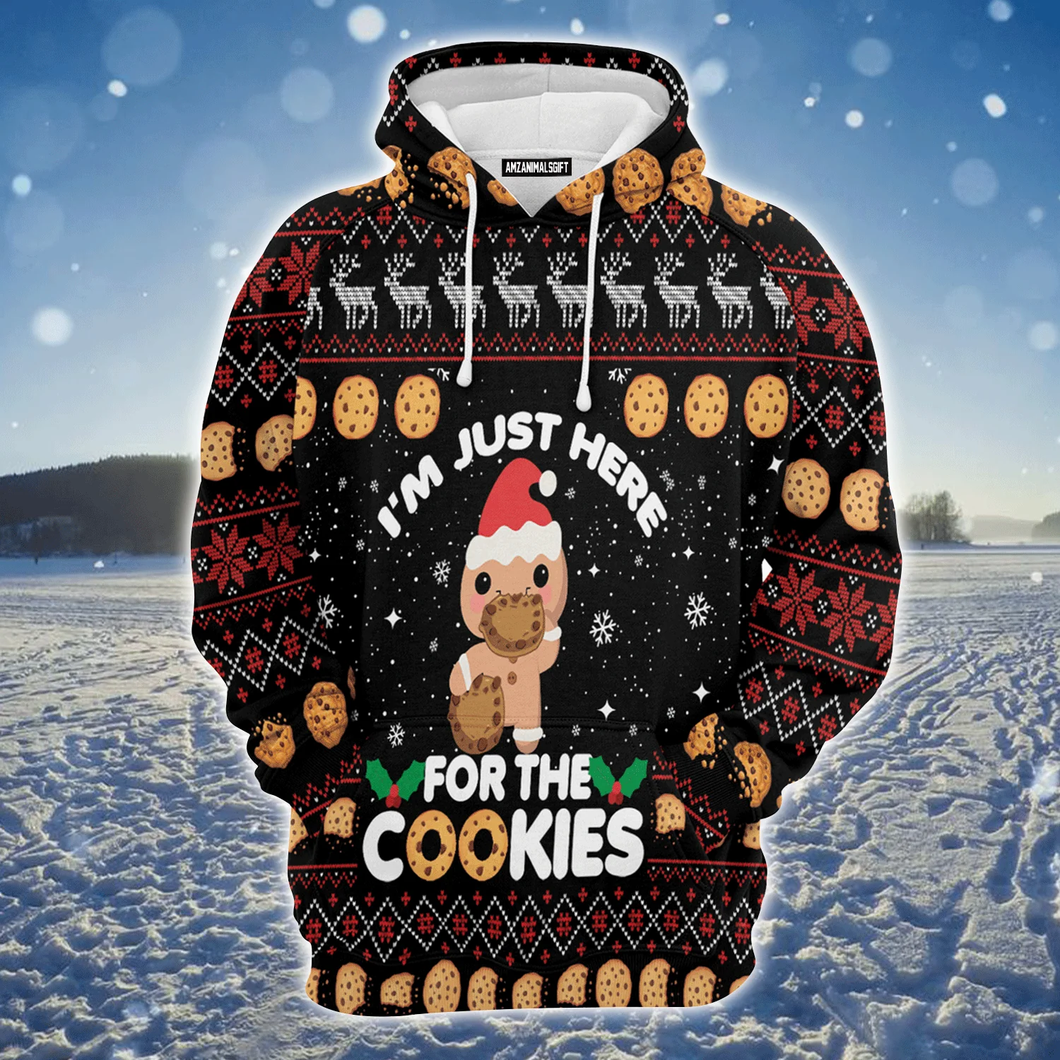 Cookies Premium Christmas Hoodie, Just Here For The Cookies Unisex Hoodie For Men & Women - Perfect Gift For Christmas, Friends, Family - Image 2