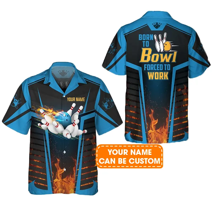 Bowling Hawaiian Shirt Custom Name - The Blue Bowling Ball Born To Bowl Forced To Work Personalized Aloha Hawaiian Shirt - Gift For Friend, Family, Bowling Lovers - Image 2