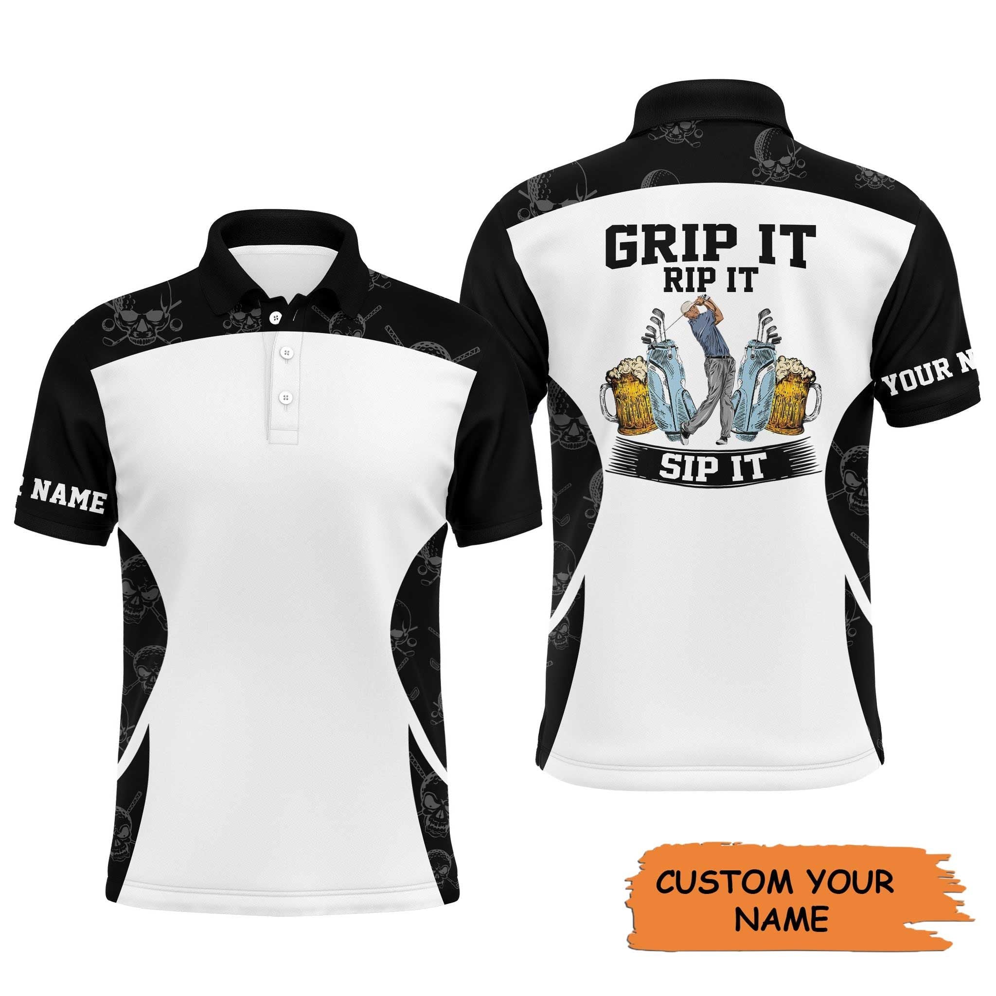 Custom Golf Long Sleeve Men Polo Shirt - Beer And Golf Men Polo Shirt, Grip It Rip It Sip It Men Polo Shirt - Perfect Polo Shirt For Men, Golfers - Image 3