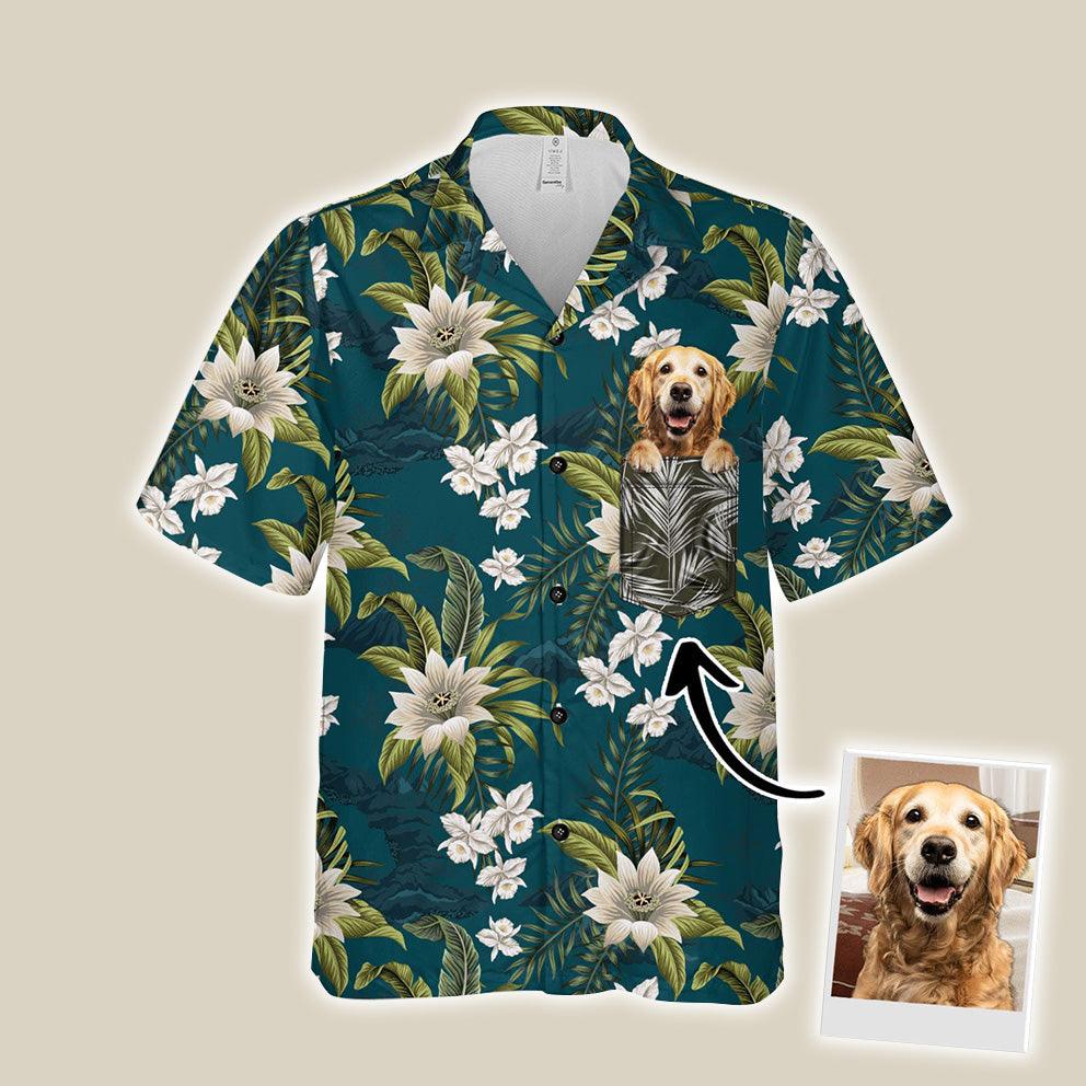 Customized Hawaiian Shirt With Pet Face - Tropical Vintage Flower Pattern Military Teal Color Aloha Shirt - Personalized Gift For Pet Lovers - Image 2