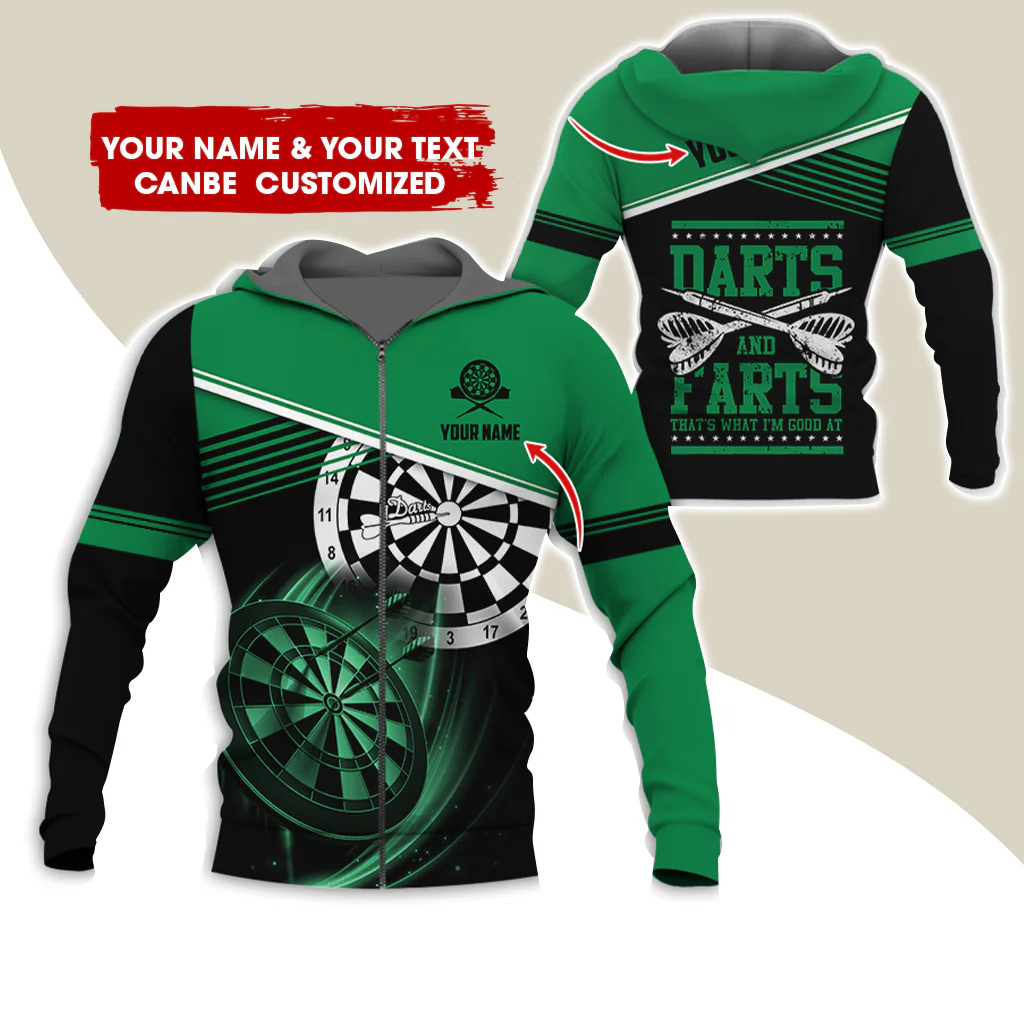 Personalized Name & Text Darts Premium Zip Hoodie, Custom Name Darts And Farts Zip Hoodie For Men & Women - Gift For Darts Lovers, Darts Players - Image 11