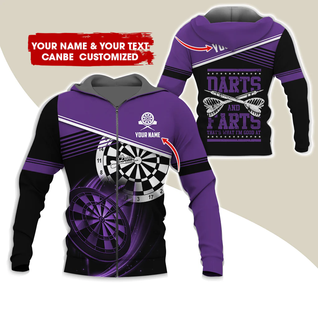Personalized Name & Text Darts Premium Zip Hoodie, Custom Name Darts And Farts Zip Hoodie For Men & Women - Gift For Darts Lovers, Darts Players - Image 12