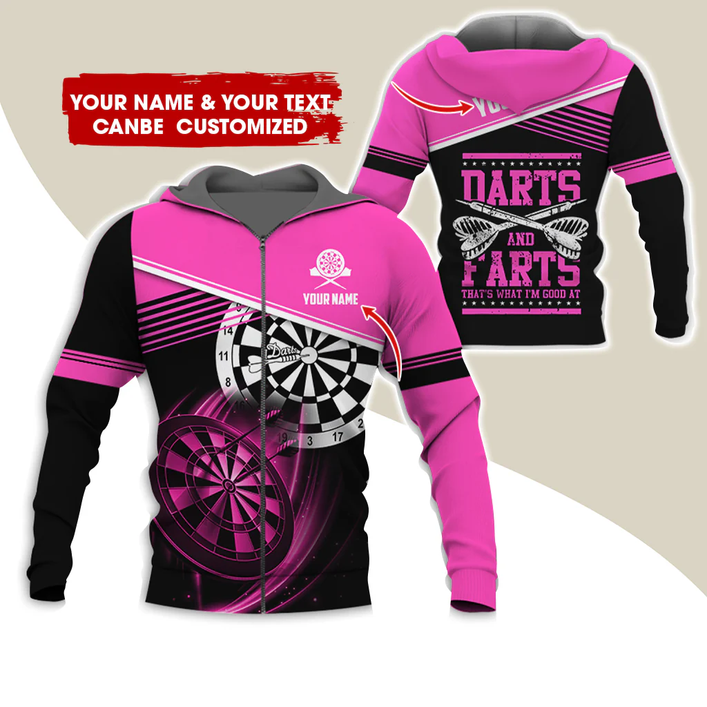 Personalized Name & Text Darts Premium Zip Hoodie, Custom Name Darts And Farts Zip Hoodie For Men & Women - Gift For Darts Lovers, Darts Players - Image 3