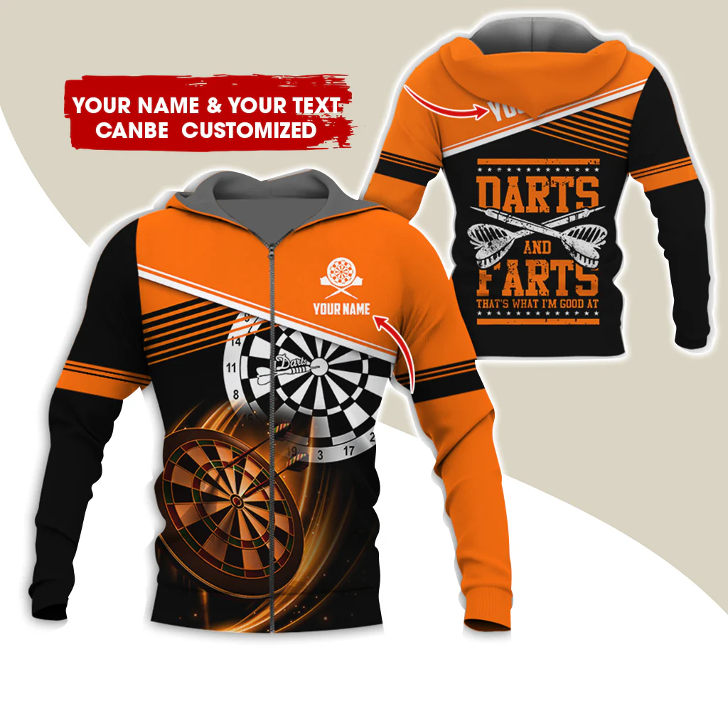 Personalized Name & Text Darts Premium Zip Hoodie, Custom Name Darts And Farts Zip Hoodie For Men & Women - Gift For Darts Lovers, Darts Players - Image 4