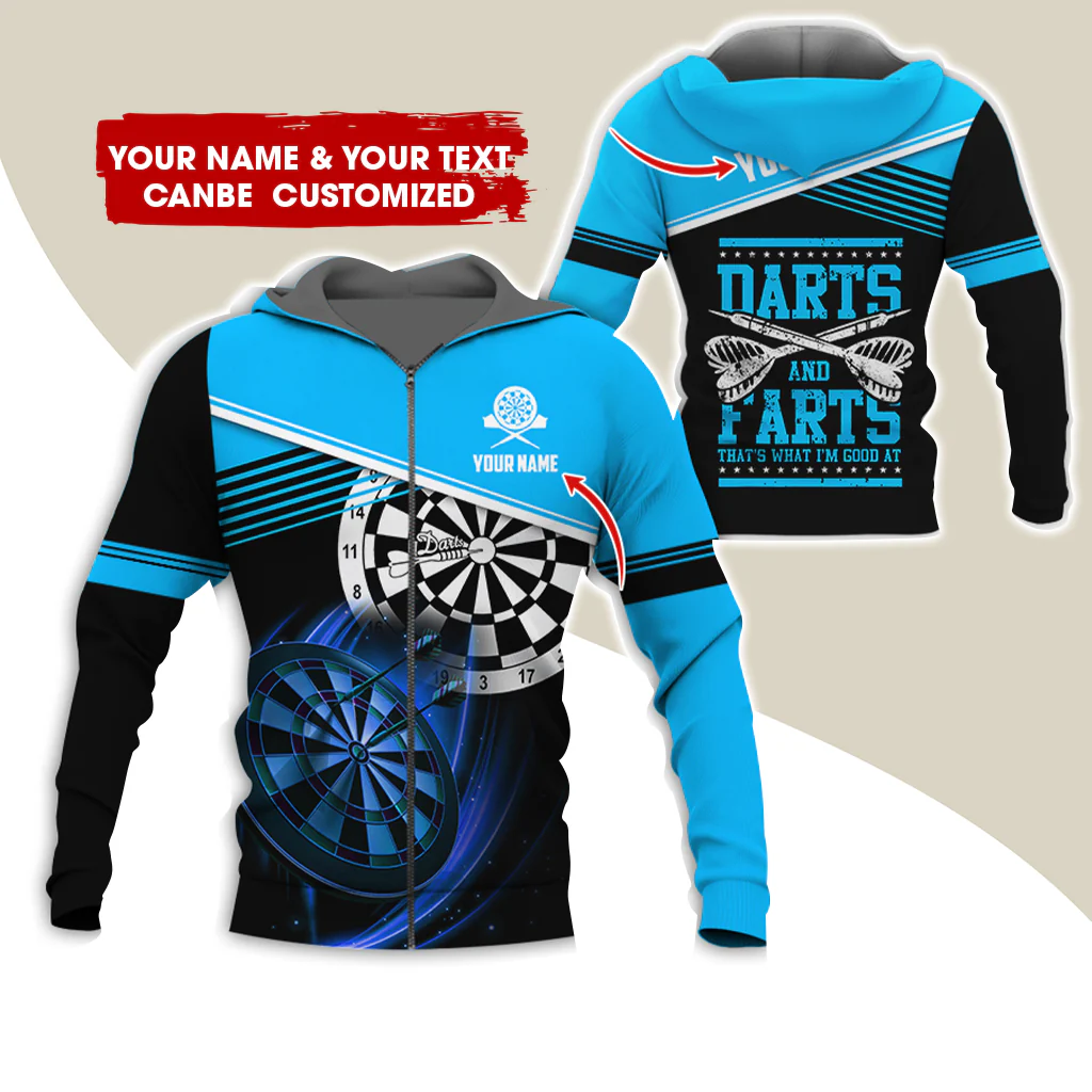 Personalized Name & Text Darts Premium Zip Hoodie, Custom Name Darts And Farts Zip Hoodie For Men & Women - Gift For Darts Lovers, Darts Players - Image 5