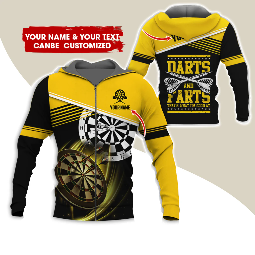 Personalized Name & Text Darts Premium Zip Hoodie, Custom Name Darts And Farts Zip Hoodie For Men & Women - Gift For Darts Lovers, Darts Players - Image 7