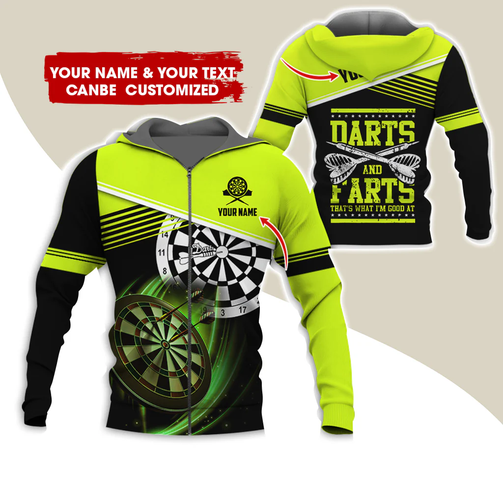 Personalized Name & Text Darts Premium Zip Hoodie, Custom Name Darts And Farts Zip Hoodie For Men & Women - Gift For Darts Lovers, Darts Players - Image 8