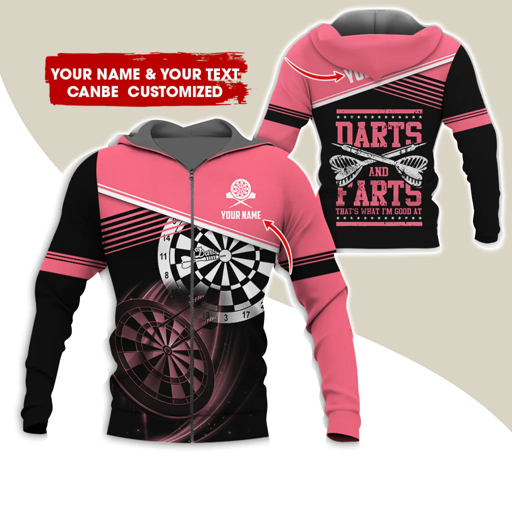 Personalized Name & Text Darts Premium Zip Hoodie, Custom Name Darts And Farts Zip Hoodie For Men & Women - Gift For Darts Lovers, Darts Players - Image 9