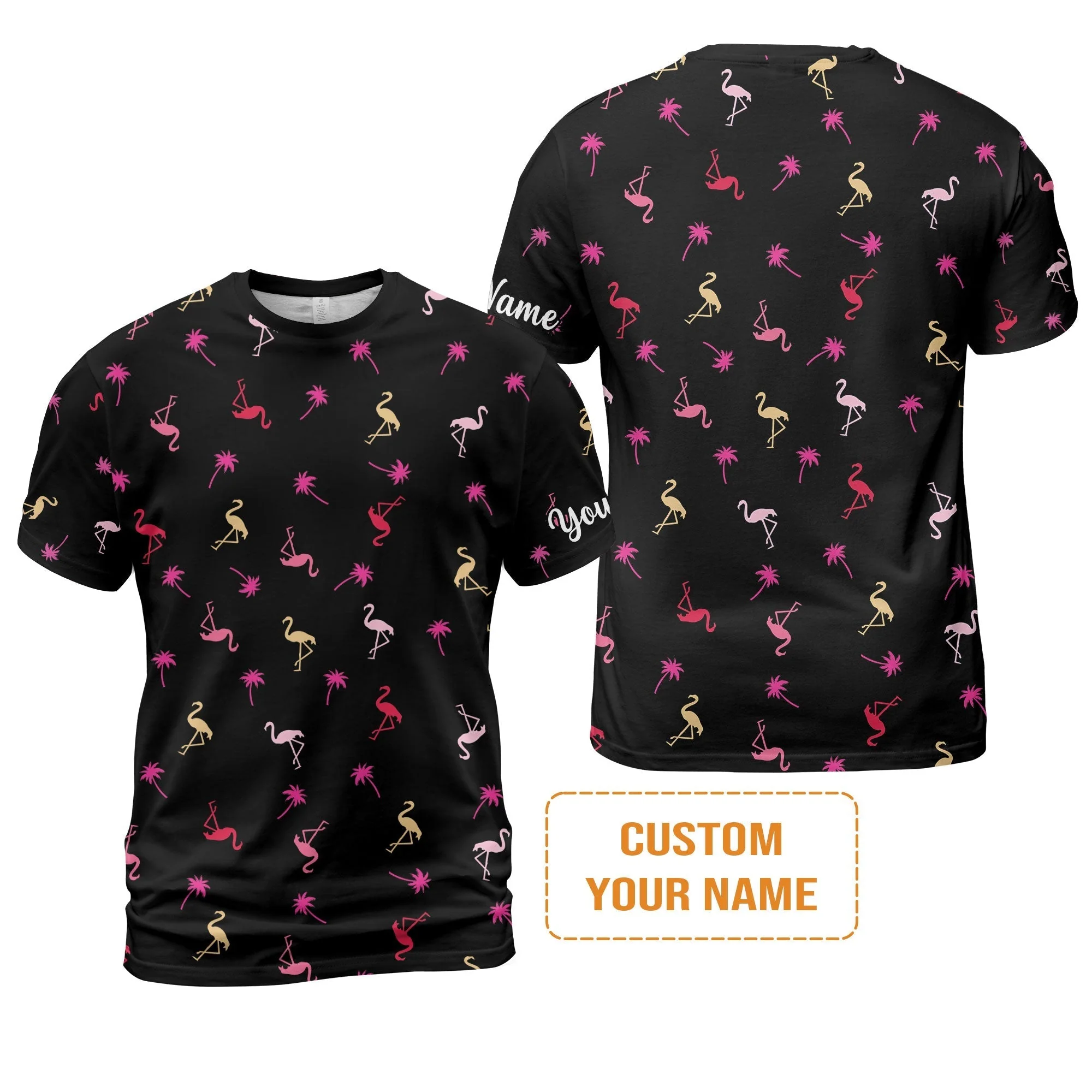 Flamingo Golf Long Sleeve Shirt - Custom Name Neon Pink Flamingos Palm Pattern Apparel Long Sleeve Shirt- Personalized Gift For Golf Lover, Team, Husband, Boyfriend, Men - Image 3