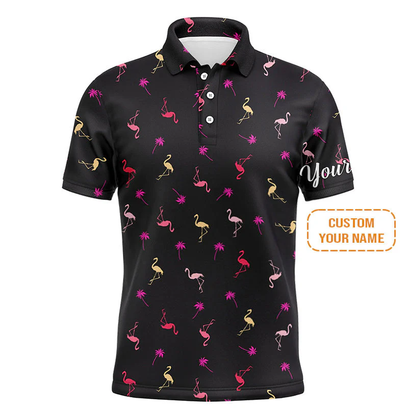 Flamingo Golf Long Sleeve Shirt - Custom Name Neon Pink Flamingos Palm Pattern Apparel Long Sleeve Shirt- Personalized Gift For Golf Lover, Team, Husband, Boyfriend, Men - Image 5