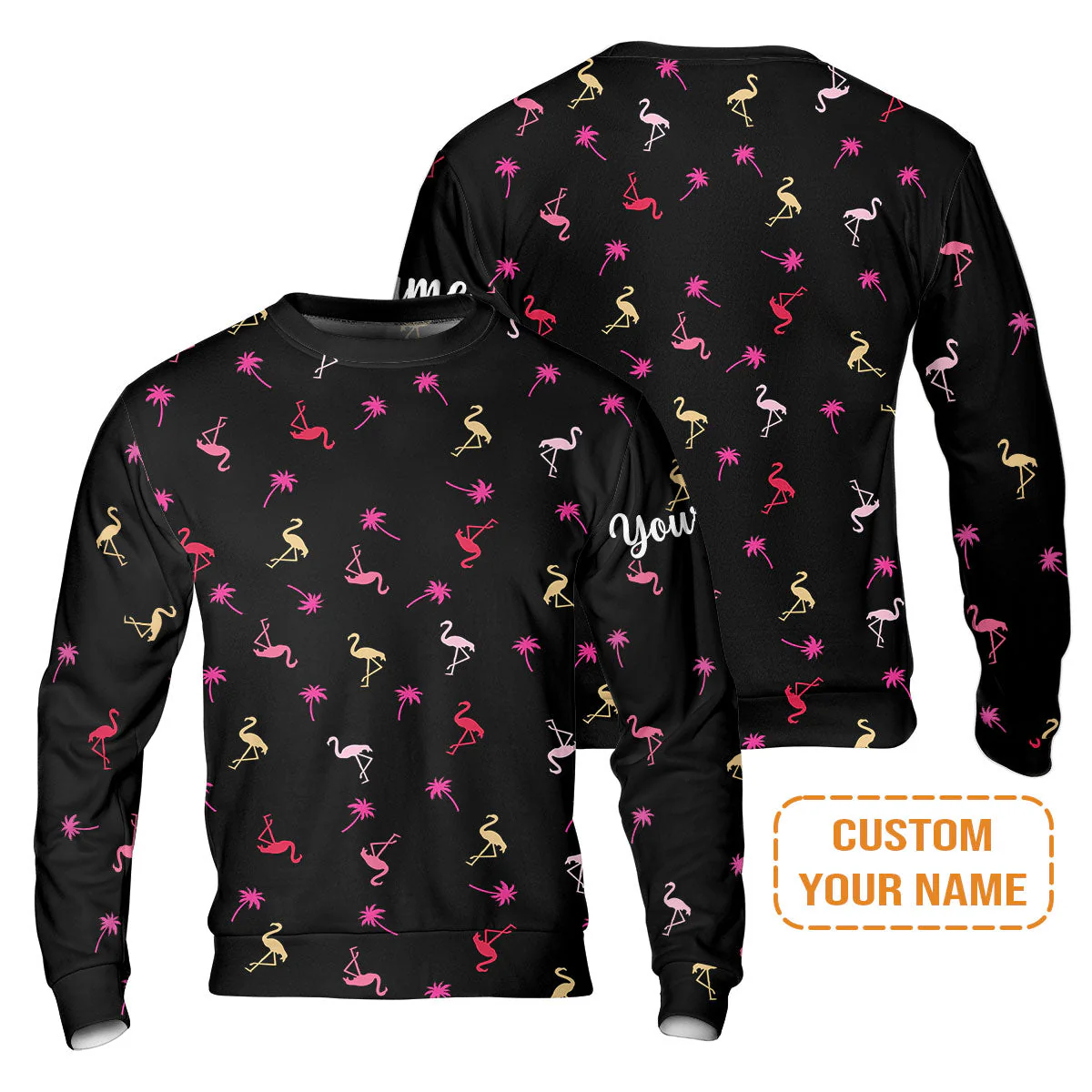 Flamingo Golf Long Sleeve Shirt - Custom Name Neon Pink Flamingos Palm Pattern Apparel Long Sleeve Shirt- Personalized Gift For Golf Lover, Team, Husband, Boyfriend, Men - Image 7