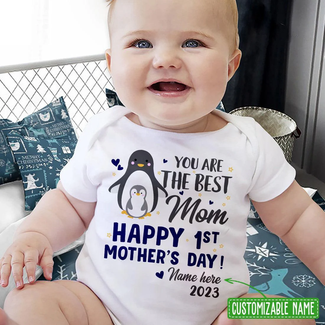 Happy 1st Mother's Day Funny Penguin Baby Onesies - You Are The Best Mom, Personalized Newborn Onesies, Perfect Gift For Baby, Baby Gift Onesie