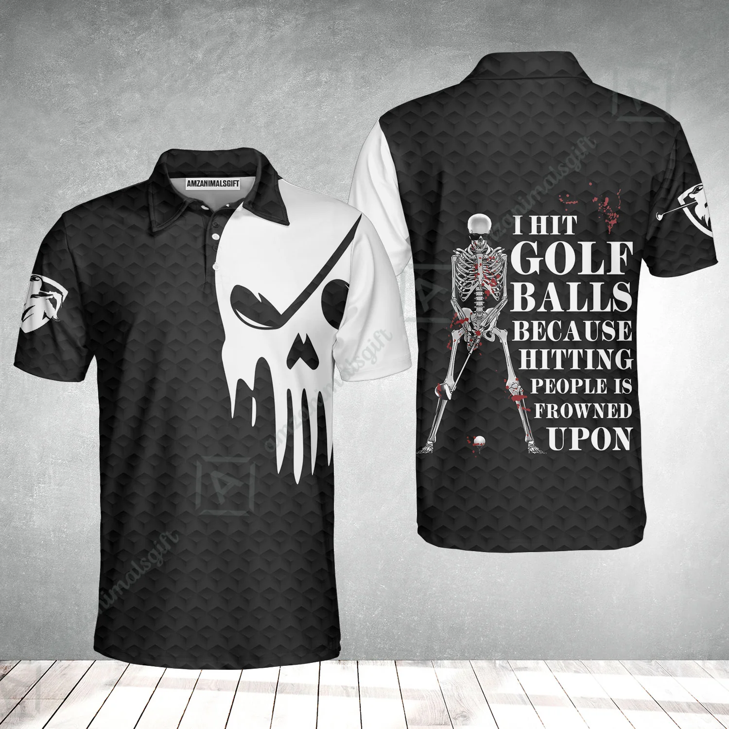 Golf Men Polo Shirt - I Hit Golf Ball Polo Shirt, Black And White Golf Shirt Design With Sayings, Scary Skeleton Golf Shirt, Best Gift For Men - Image 2