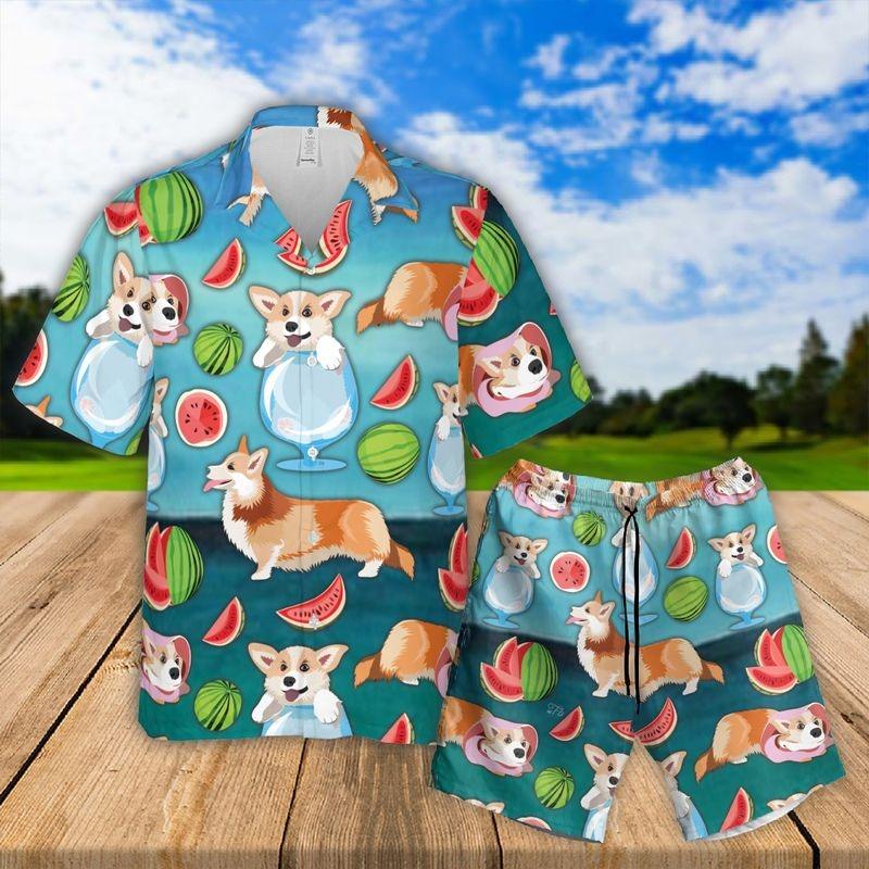 Corgi Aloha Hawaiian Shirt - Puppies Corgi Dog Owner Watermelon Hawaiian Shirt, Puppies Corgi Hawaiian Shirt For Men & Women, Corgi Lover