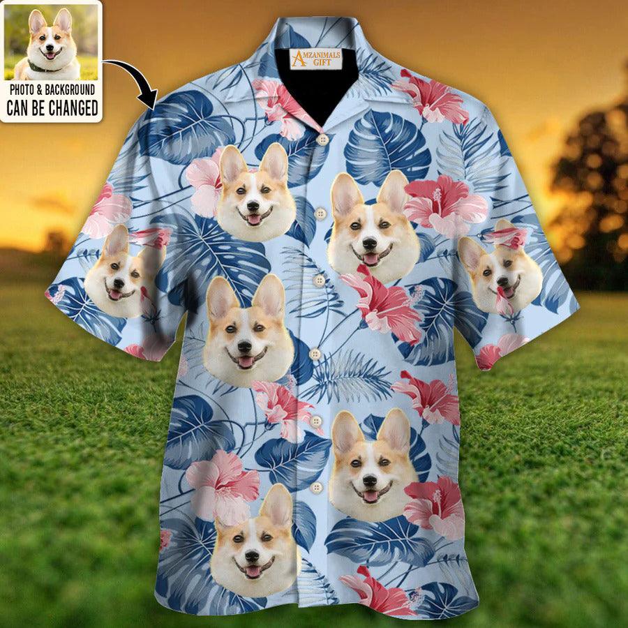 Corgi Face Custom Aloha Hawaii Shirt - Dog Custom Photo With Tropical Pattern Personalized Hawaiian Shirt - Perfect Gift For Dog Lovers, Friend, Family