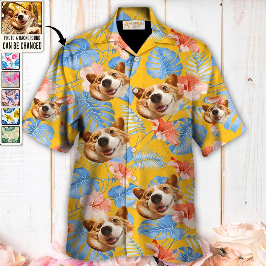Corgi Face Custom Aloha Hawaii Shirt - Dog Custom Photo With Tropical Pattern Personalized Hawaiian Shirt - Perfect Gift For Dog Lovers, Friend, Family - Image 2