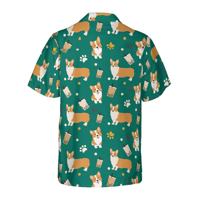 Corgi Hawaiian Shirt, Corgi And Boba Tea Aloha Shirt For Men - Perfect Gift For Corgi Lovers, Husband, Boyfriend, Friend, Family - Image 3