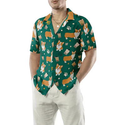 Corgi Hawaiian Shirt, Corgi And Boba Tea Aloha Shirt For Men - Perfect Gift For Corgi Lovers, Husband, Boyfriend, Friend, Family - Image 4