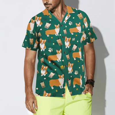 Corgi Hawaiian Shirt, Corgi And Boba Tea Aloha Shirt For Men - Perfect Gift For Corgi Lovers, Husband, Boyfriend, Friend, Family - Image 5