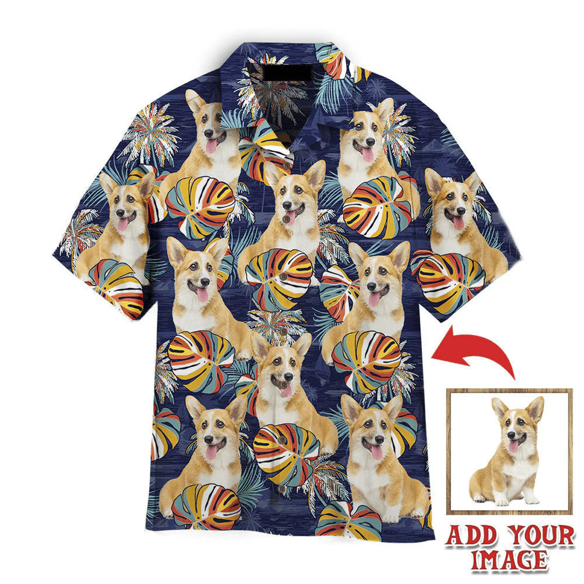 Corgi Hawaiian Shirt Custom Photo, Dog Corgi Puppy Palm Leaves Personalized Hawaiian Shirts - Perfect Gift Dog Lovers, Family, Friends - Image 2