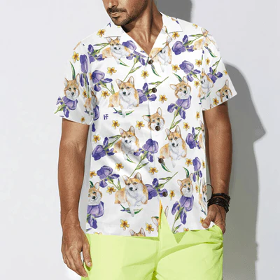 Corgi Hawaiian Shirt, Cute Corgi, Purple Flowers Aloha Shirt For Men - Perfect Gift For Corgi Lovers, Husband, Boyfriend, Friend, Family - Image 5