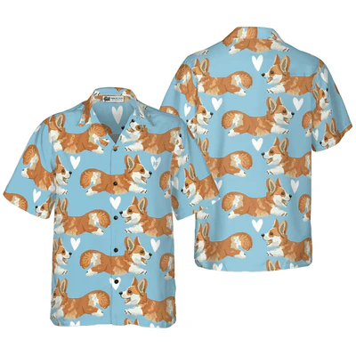 Corgi Hawaiian Shirt, Flying Corgi Blue Aloha Shirt For Men - Perfect Gift For Corgi Lovers, Husband, Boyfriend, Friend, Family