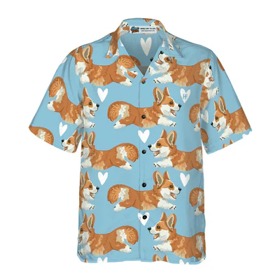 Corgi Hawaiian Shirt, Flying Corgi Blue Aloha Shirt For Men - Perfect Gift For Corgi Lovers, Husband, Boyfriend, Friend, Family - Image 2