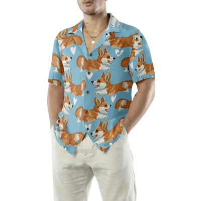 Corgi Hawaiian Shirt, Flying Corgi Blue Aloha Shirt For Men - Perfect Gift For Corgi Lovers, Husband, Boyfriend, Friend, Family - Image 4