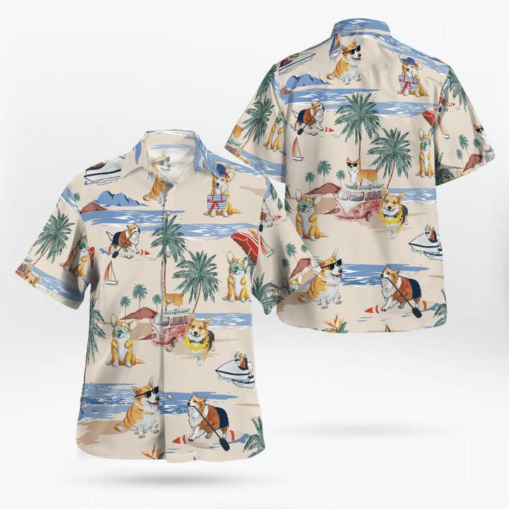 Corgi Hawaiian Shirt, Pembroke Welsh Corgi Palm Tree Hawaiian Shirt, Corgi Summer Aloha Shirt- Perfect Gift For Men, Women, Dog Lover, Friend, Family