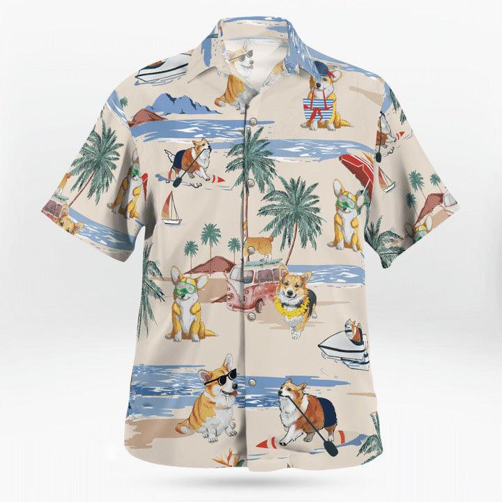Corgi Hawaiian Shirt, Pembroke Welsh Corgi Palm Tree Hawaiian Shirt, Corgi Summer Aloha Shirt- Perfect Gift For Men, Women, Dog Lover, Friend, Family - Image 2