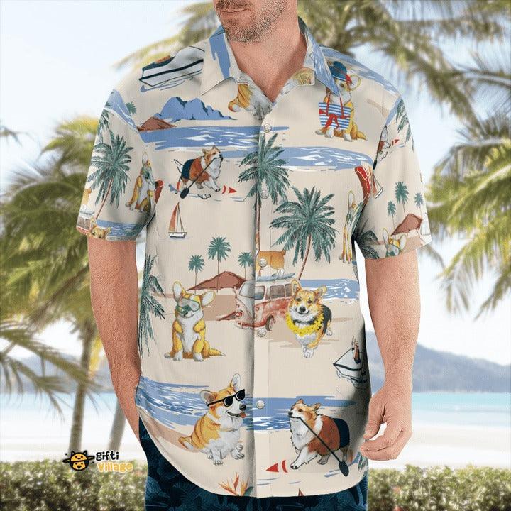 Corgi Hawaiian Shirt, Pembroke Welsh Corgi Palm Tree Hawaiian Shirt, Corgi Summer Aloha Shirt- Perfect Gift For Men, Women, Dog Lover, Friend, Family - Image 4