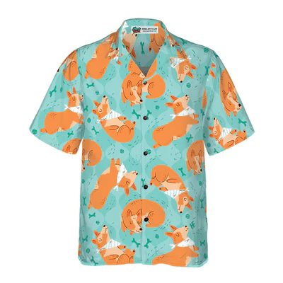 Corgi Hawaiian Shirt, Sleeping Corgi, Dream Bones Aloha Shirt For Men - Perfect Gift For Corgi Lovers, Husband, Boyfriend, Friend, Family - Image 2