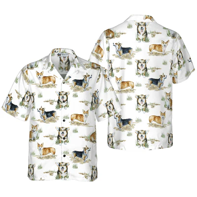 Corgi Hawaiian Shirt, Smiling Corgi Aloha Shirt For Men - Perfect Gift For Corgi Lovers, Husband, Boyfriend, Friend, Family