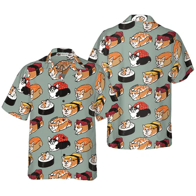 Corgi Hawaiian Shirt, Sushi Corgi Aloha Shirt For Men - Perfect Gift For Corgi Lovers, Husband, Boyfriend, Friend, Family - Image 2