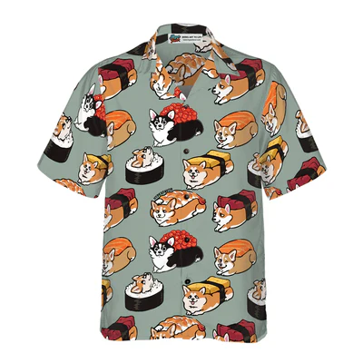 Corgi Hawaiian Shirt, Sushi Corgi Aloha Shirt For Men - Perfect Gift For Corgi Lovers, Husband, Boyfriend, Friend, Family - Image 3