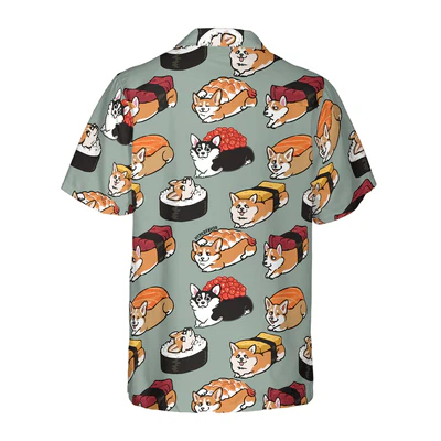 Corgi Hawaiian Shirt, Sushi Corgi Aloha Shirt For Men - Perfect Gift For Corgi Lovers, Husband, Boyfriend, Friend, Family - Image 4