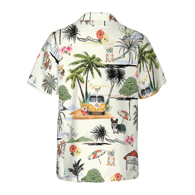 Corgi Hawaiian Shirt, Tropical Summer, Hawaiian Beach Aloha Shirt For Men - Perfect Gift For Corgi Lovers, Husband, Boyfriend, Friend, Family - Image 3