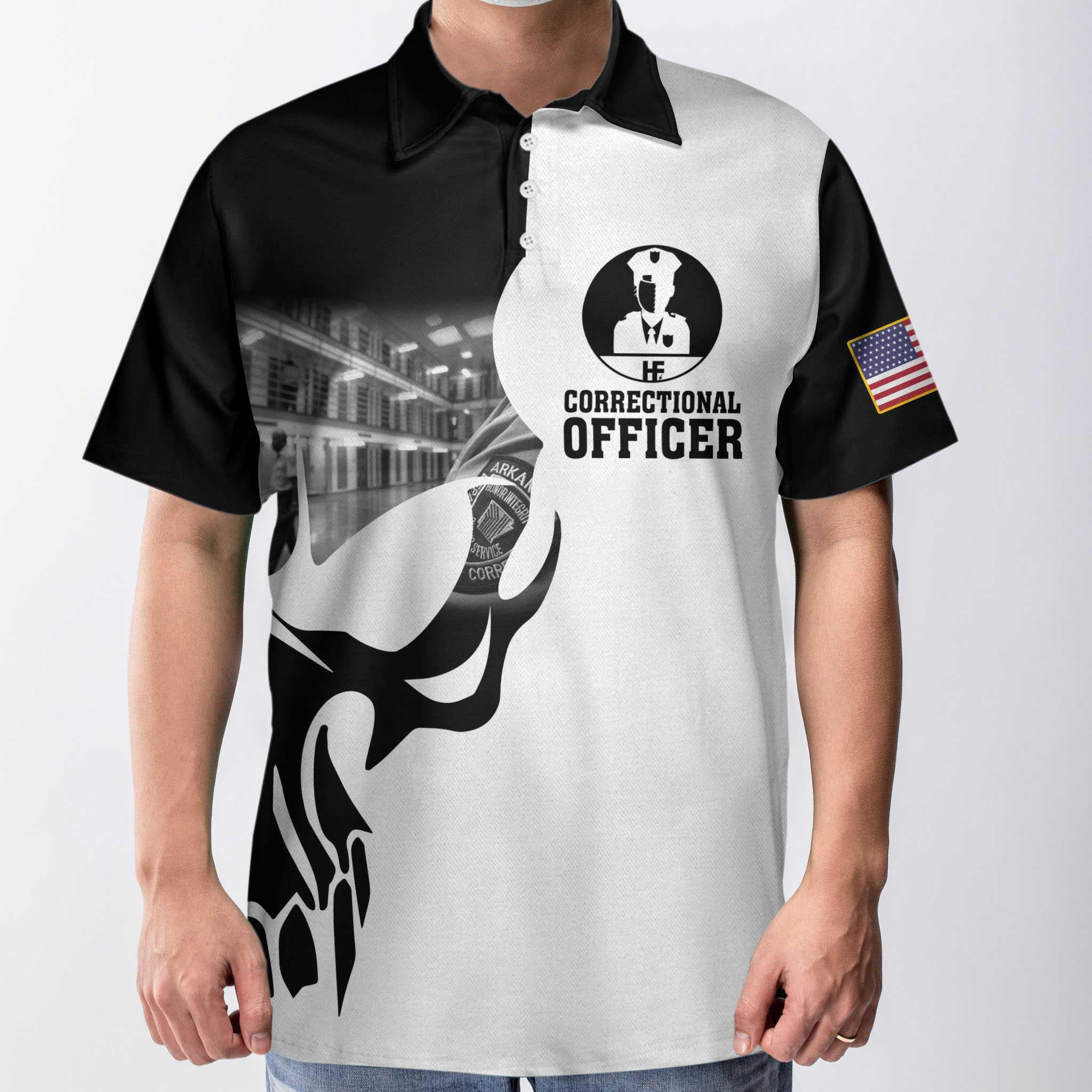 Correctional Officer Proud Skull Short Sleeve Polo Shirt, If You Think You Can Do My Job Shirt, Officer Shirt For Men - Image 2