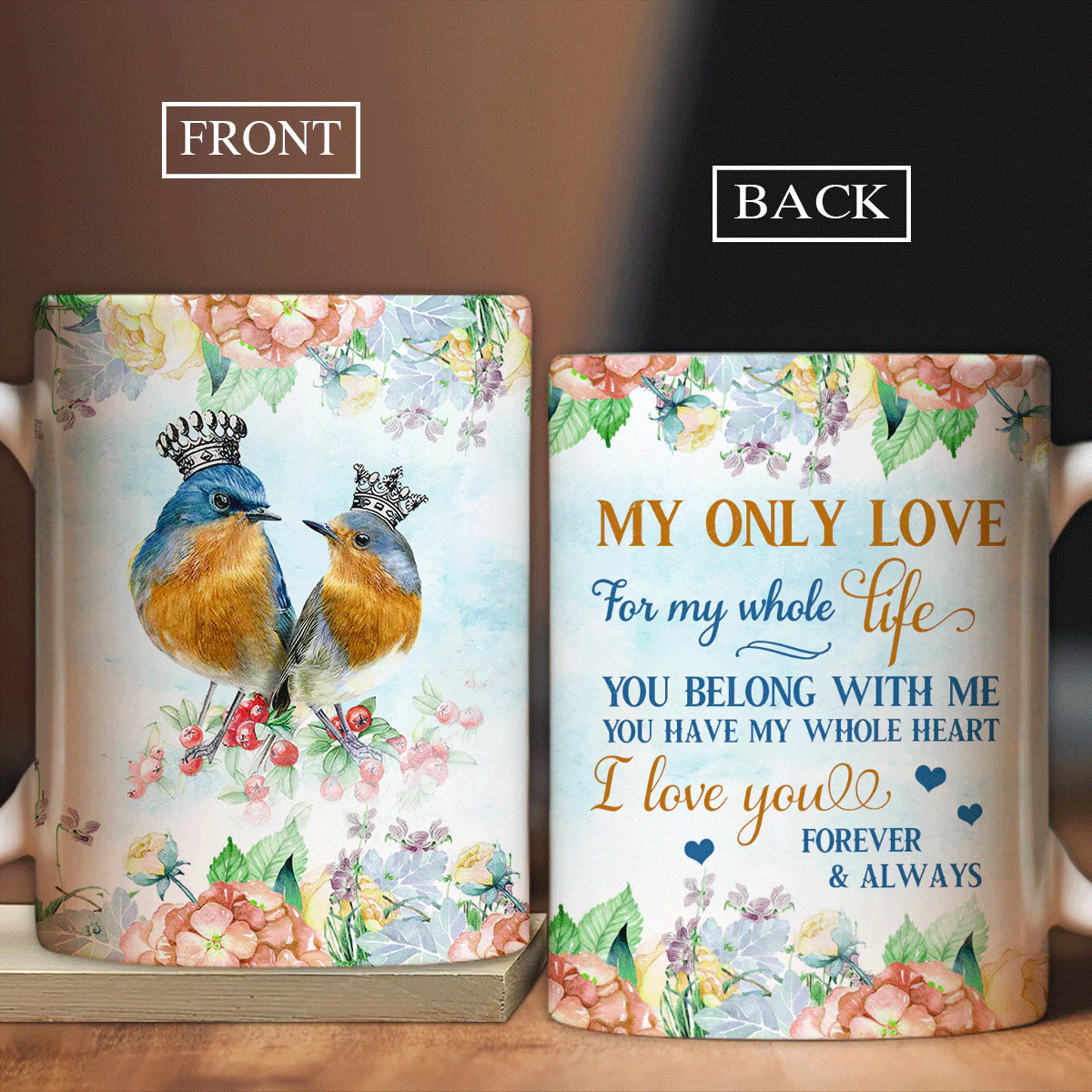 Couple AOP Mug, Anniversary Gift, Valentine's Day Gift for Husband, Wife, Partner, Couple - Eastern bluebird Couple Mug, You belong with me Mug