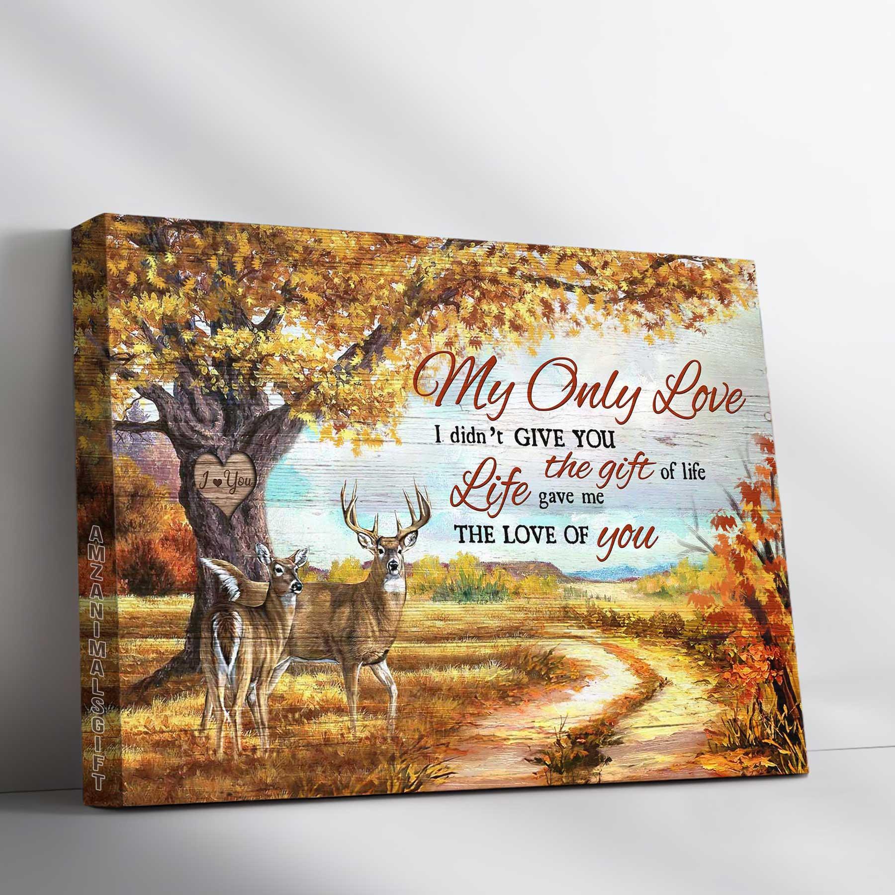 Couple Landscape Canvas - Autumn forest, Deer painting Premium Wrapped Canvas - Gift For Couple, Spouse, Lover - Life gave me the love of you