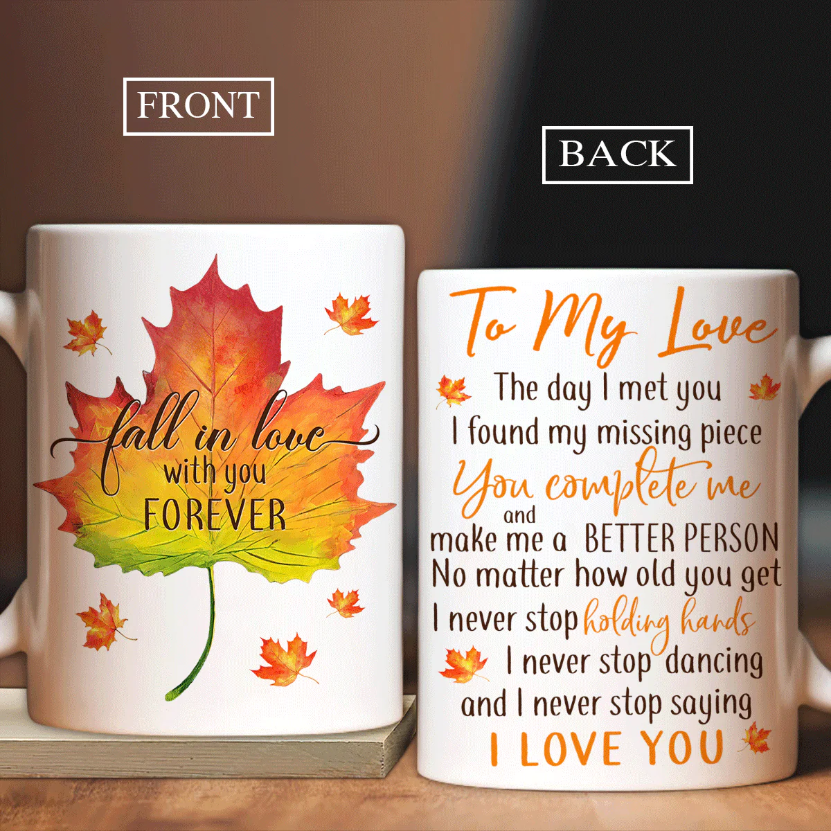 Couple Mug, Valentine's Day Gift For Husband, Wife, Partner, Couple, Gift For Her - Maple Leaves, Autumn Painting, Fall In Love With You Forever Mug