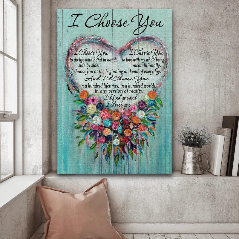 Couple Portrait Canvas- Flower heart Portrait Canvas Prints, Wall Art- Anniversary, valentine gift for Couple, Husband, Wife, Lover, Boyfriend, Girlfriend