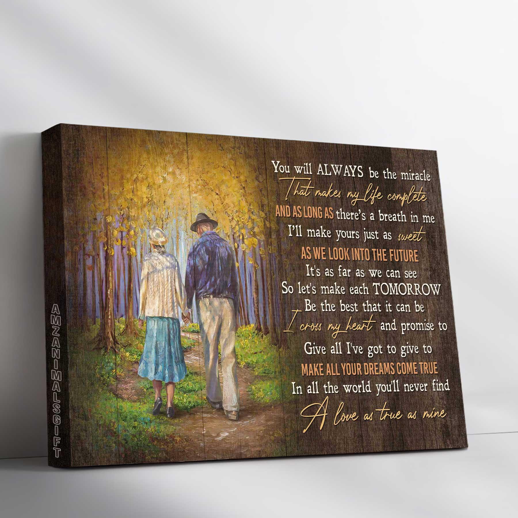 Couple Premium Wrapped Landscape Canvas - Autumn Forest, Couple Drawing, You Will Always Be The Miracle - Perfect Gift For Couple, Lovers