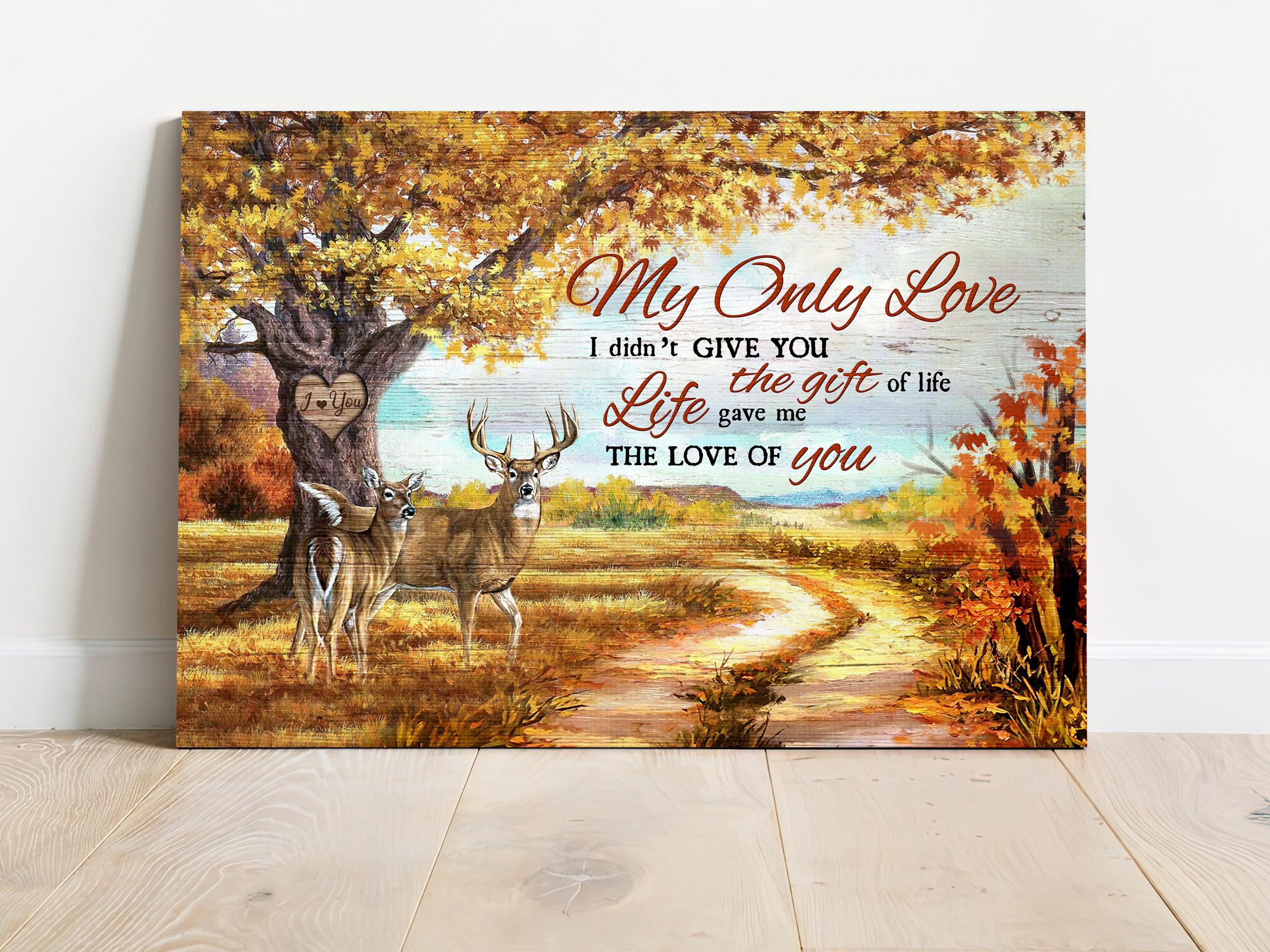 Couple Premium Wrapped Landscape Canvas - Autumn Forest, Deer Painting, Life Gave Me The Love Of You - Perfect Gift For Couple, Lovers - Image 2