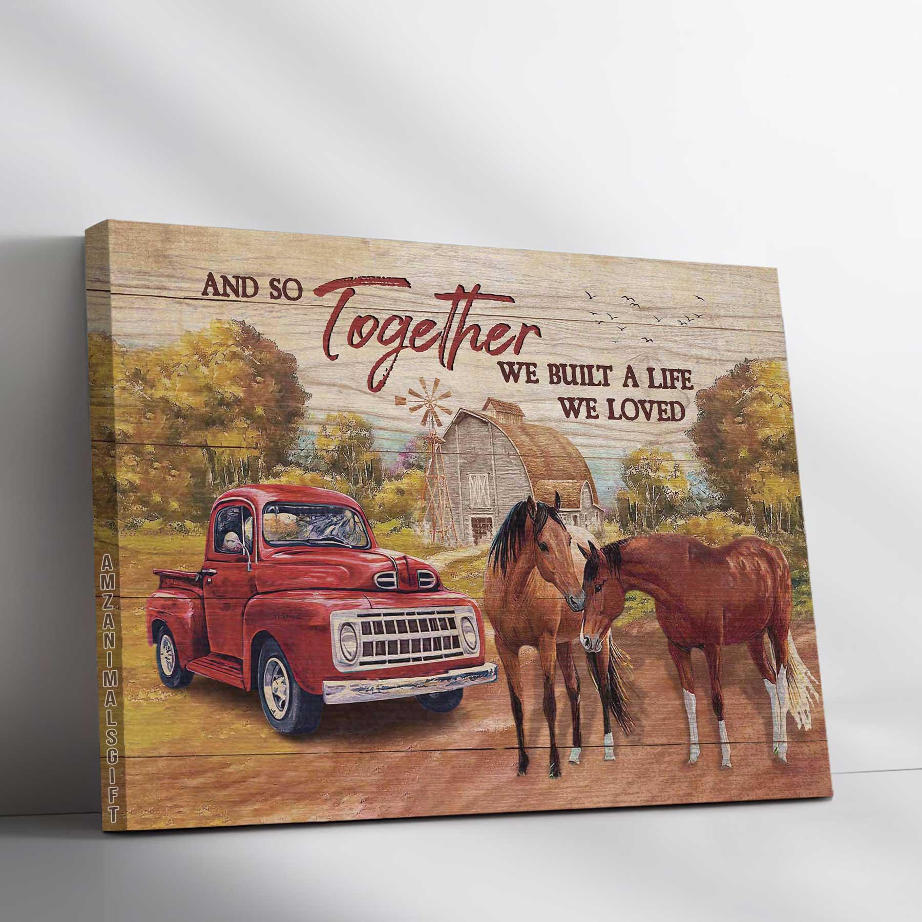 Couple Premium Wrapped Landscape Canvas - Beautiful Countryside, Brown Horse, Ladybug Car, We Built A Life We Loved - Perfect Gift For Couple, Lovers