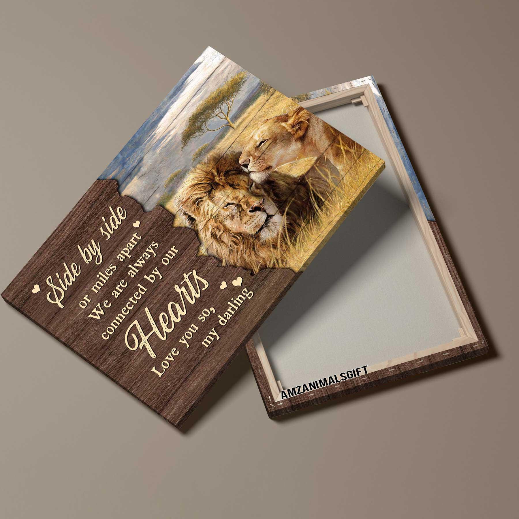 Couple Premium Wrapped Landscape Canvas - Beautiful Lion Drawing, Rice Field, We Are Always Connected By Our Hearts - Gift For Couple, Spouse - Image 4