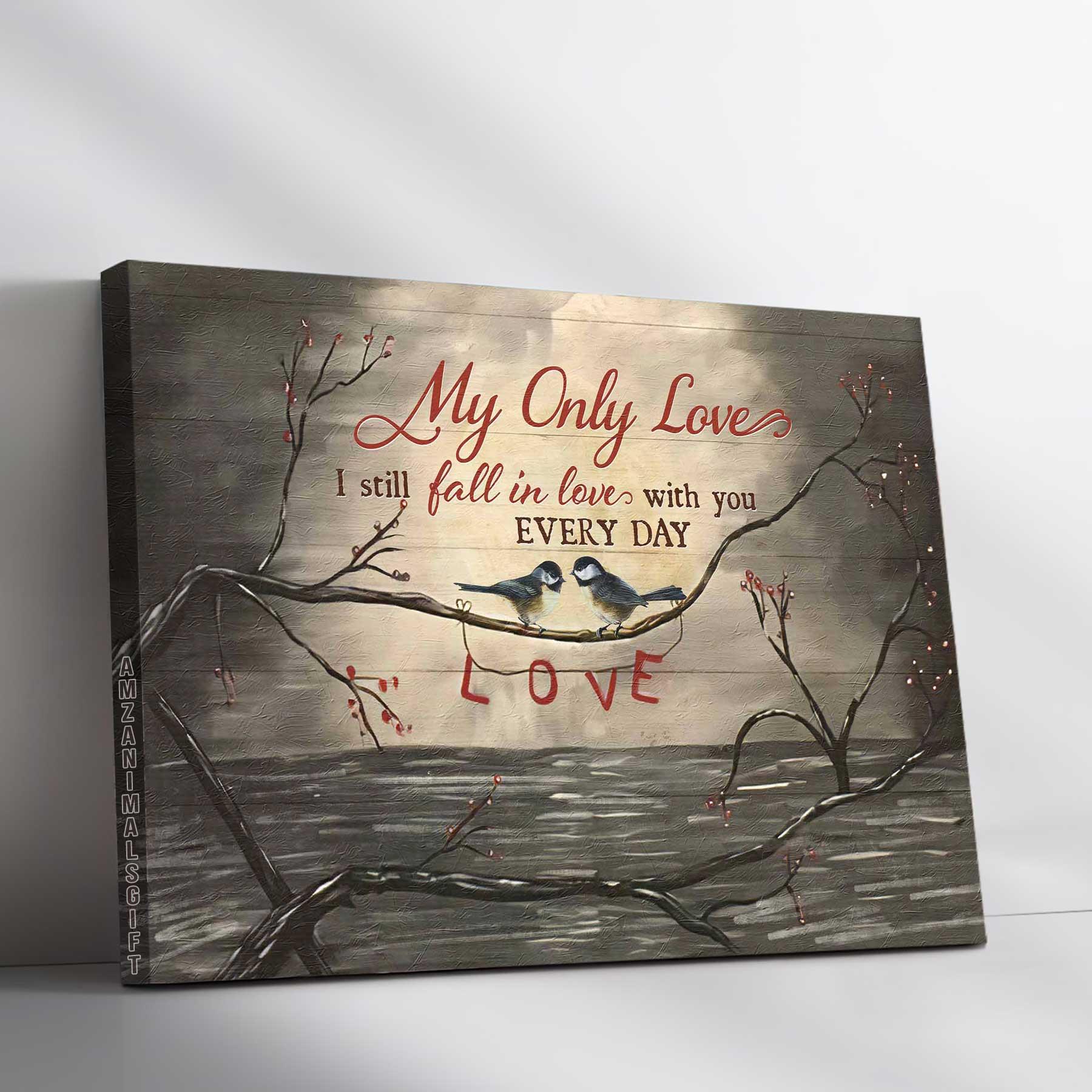 Couple Premium Wrapped Landscape Canvas - Bird Drawing, Cranberry Tree, I Still Falling In Love With You Every Day -  Perfect Gift For Couple, Lovers