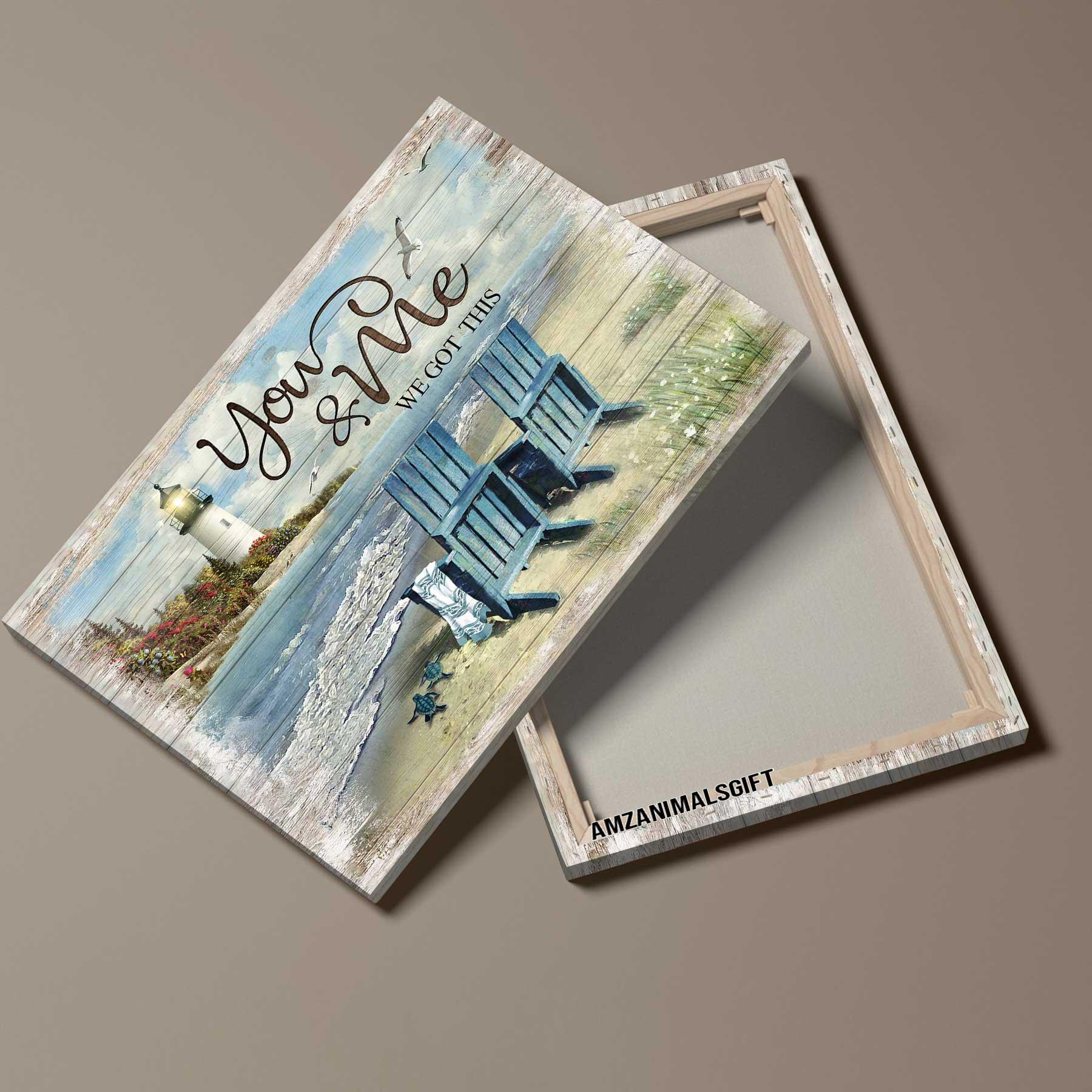 Couple Premium Wrapped Landscape Canvas - Lighthouse, Couple Chair, Little turtle, Sand beach, You & Me We Got This - Perfect Gift For Couple, Lovers - Image 3