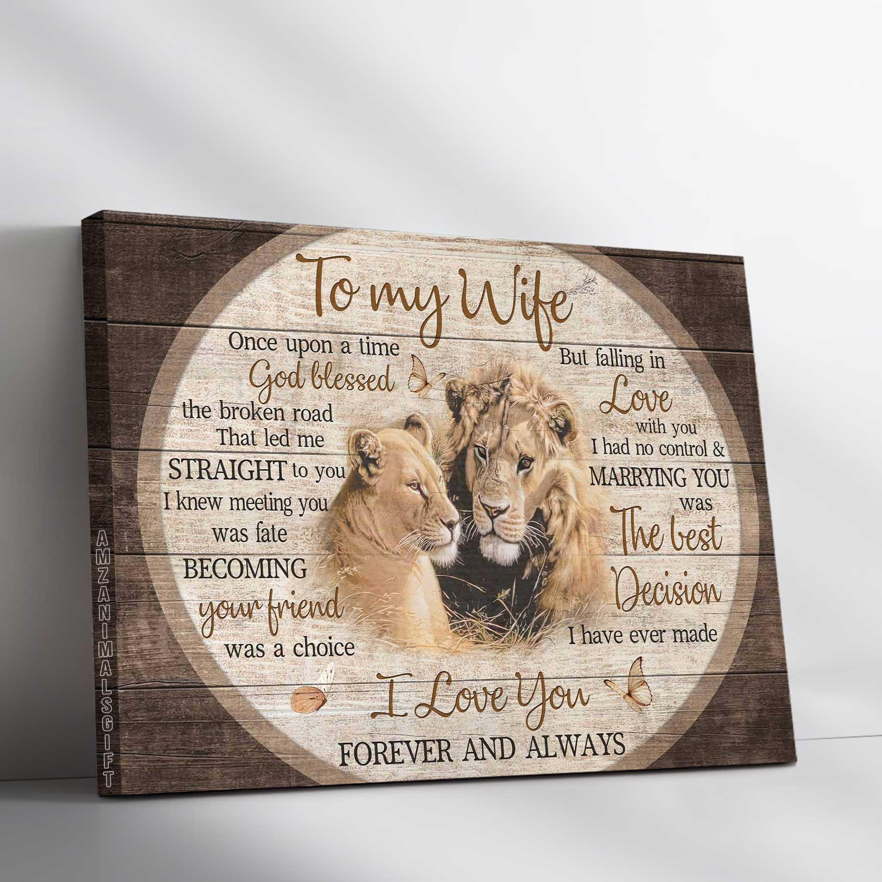 Couple Premium Wrapped Landscape Canvas - To My Wife, Lion Couple, Vintage Painting, I Love You Forever And Always - Perfect Gift For Couple, Spouse